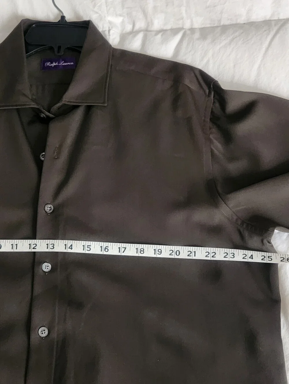 Ralph Lauren Purple Label Wool Shirt Dark Greenish Brown Made In Italy Size XL